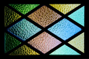 green yellow brown and blue stained glass